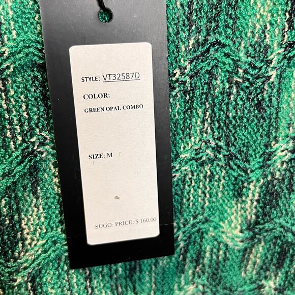 Vertigo Paris boho knit sweater dress M green marled V-neck batwing drawstring - Picture 12 of 16